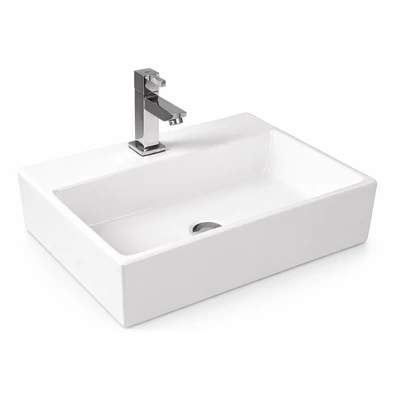 LEER || umywalka nablatowa, ceramika, biały, kwadratowy