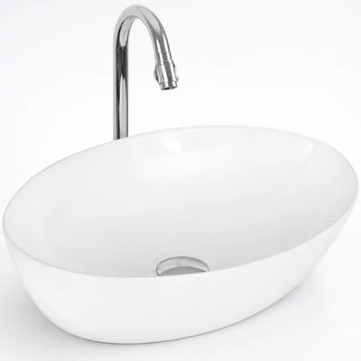 MONACO || umywalka nablatowa, ceramika, biały, owalny