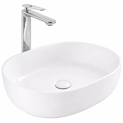 LIGNANO || umywalka nablatowa, ceramika, biały, owalny