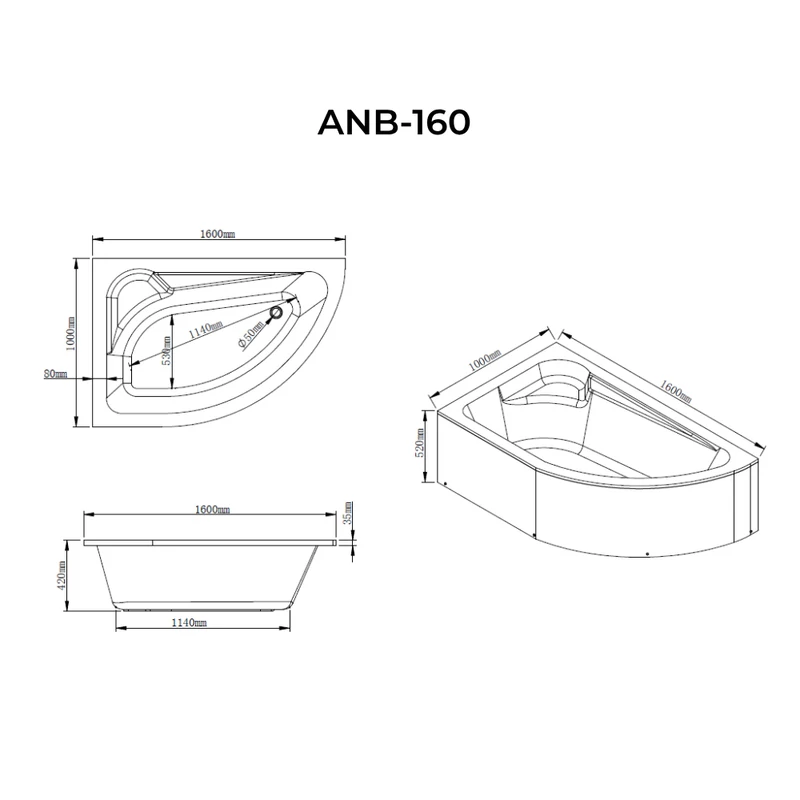 Nizza wanna asymetryczna lewa 160x100 cm