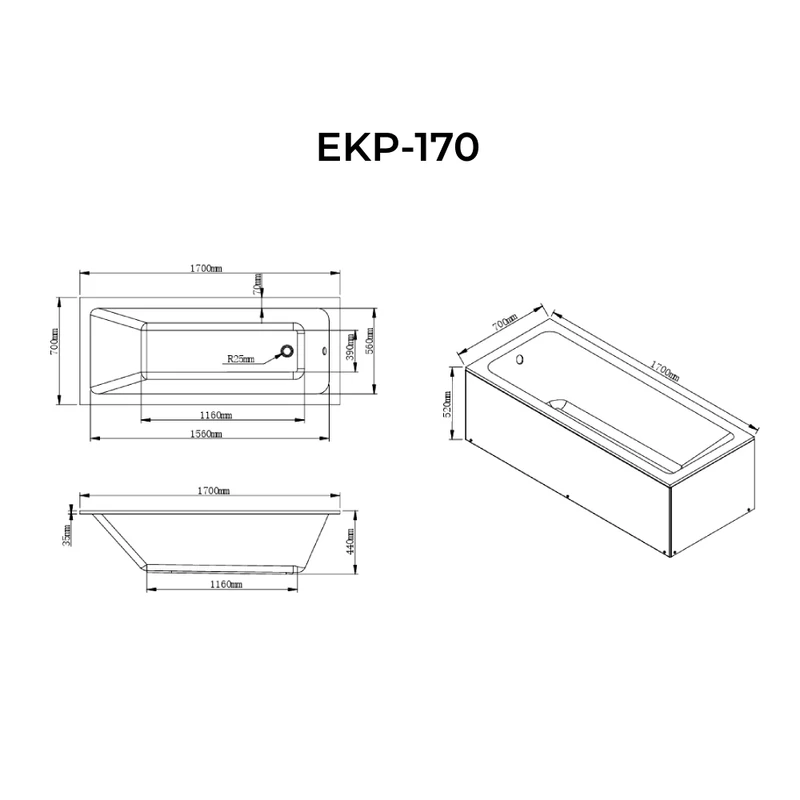 Paris wanna prostokątna 170x70 cm
