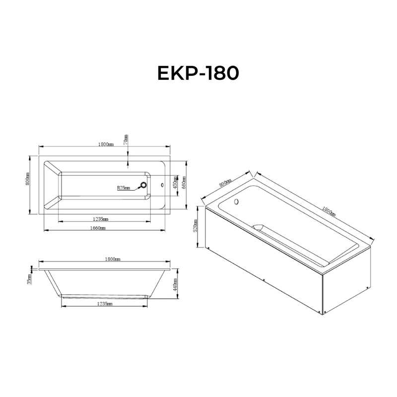 Paris wanna prostokątna 180x80 cm