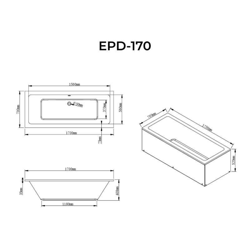 Peru wanna prostokątna 170x70 cm