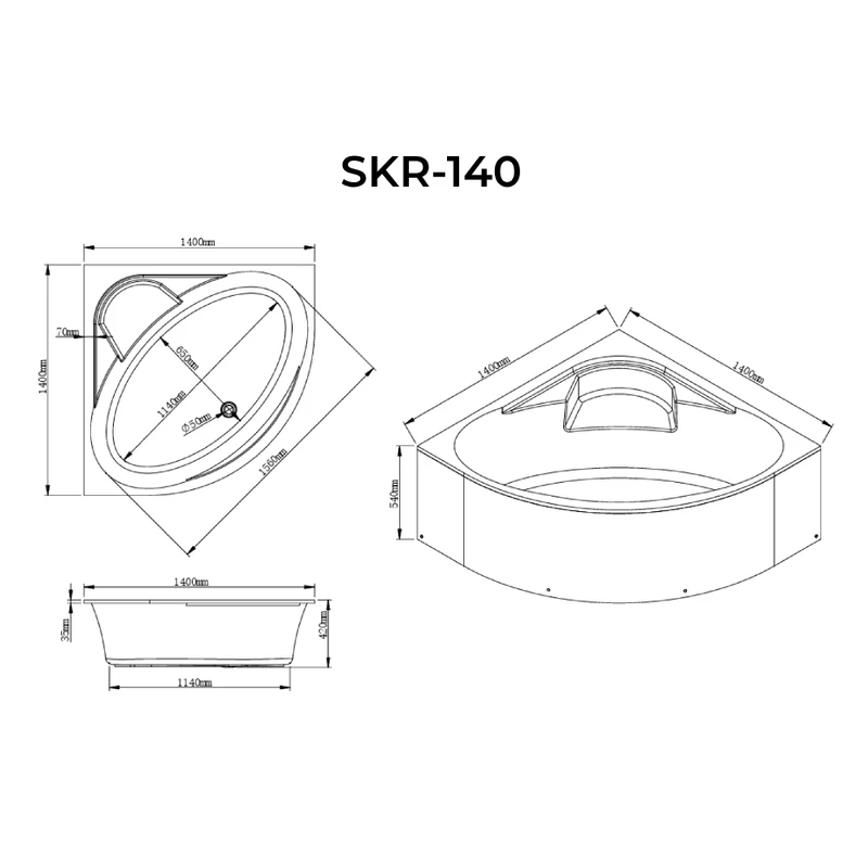 Rio symetryczna wanna 140x140 cm