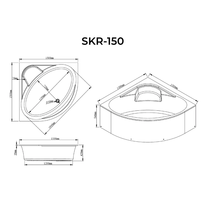 Rio symetryczna wanna 150x150 cm