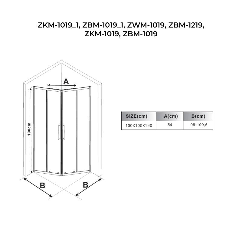 Motril kabina prysznicowa 100x100, 190cm, 6mm