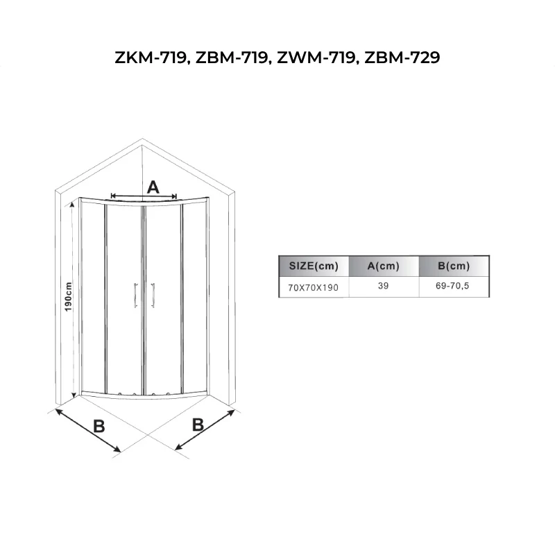 Avignon 6mm półokrągła kabina prysznicowa 70*70 190cm