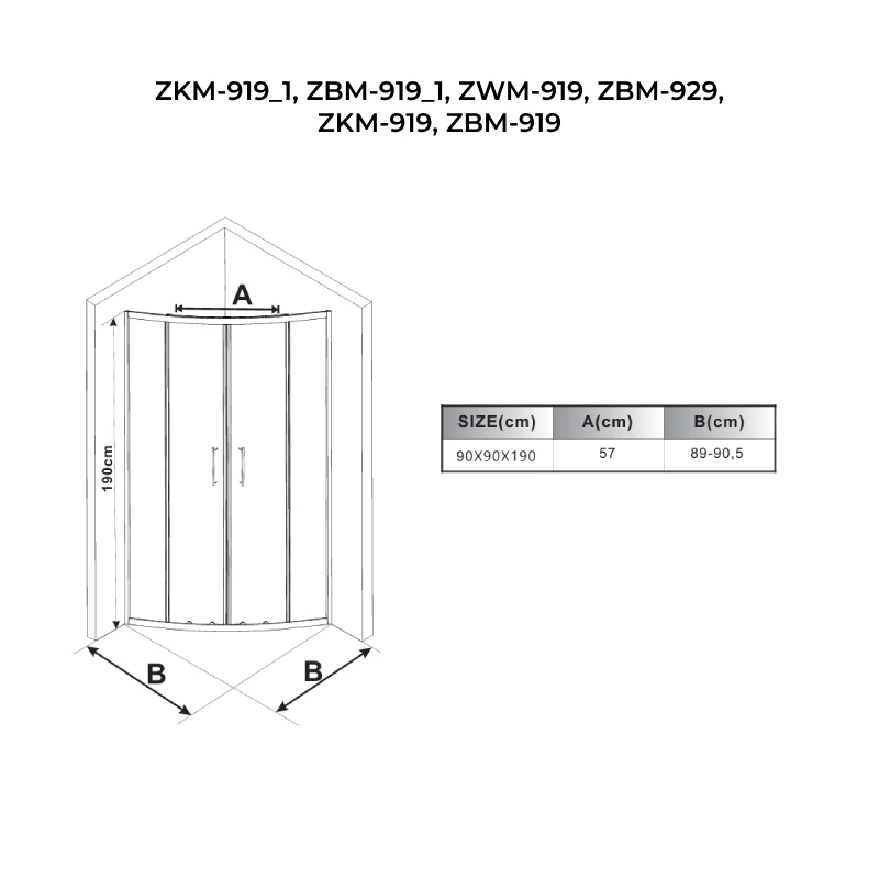 Murcia Gold półokrągła kabina prysznicowa 90x90, 190cm, 6mm NANO