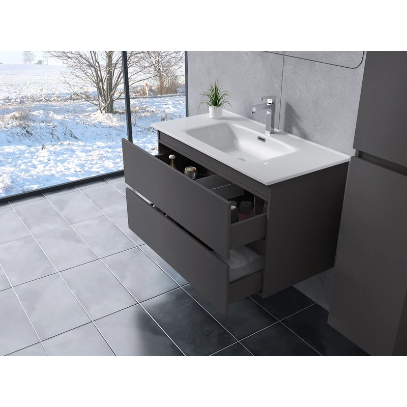 Catania || Matowa antracytowo-szara szafka łazienkowa z umywalką, 60 cm
