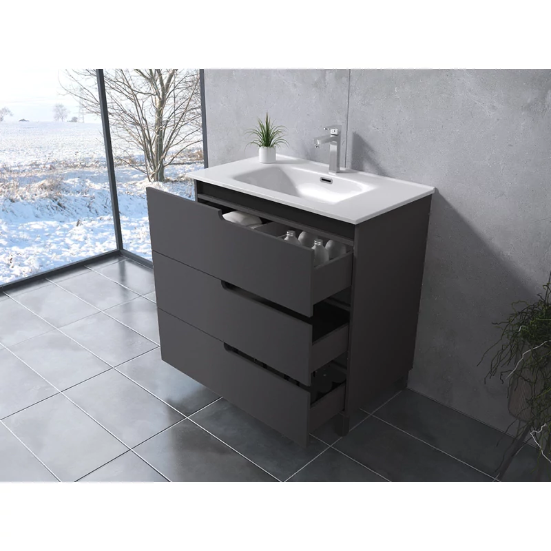Torino || Matná antracitově šedá koupelnová skříňka s umyvadlem, 60 cm