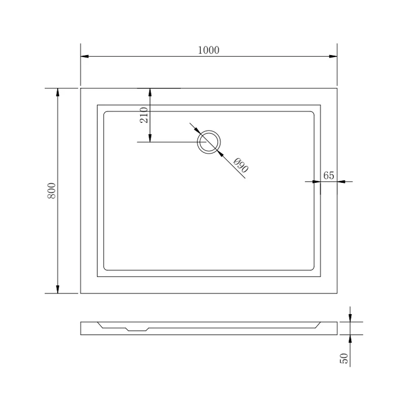 Coria 80x100x5 cm Obdélníková akrylátová sprchová vanička se sifonem