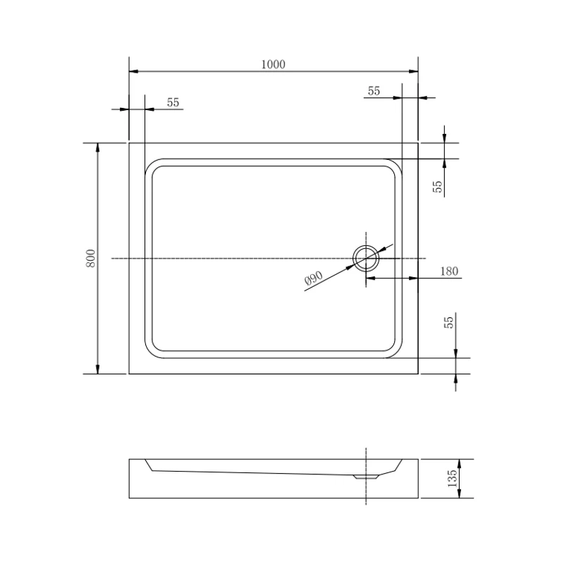 Almagro 80x100x13,5 cm Obdélníková akrylátová sprchová vanička se sifonem