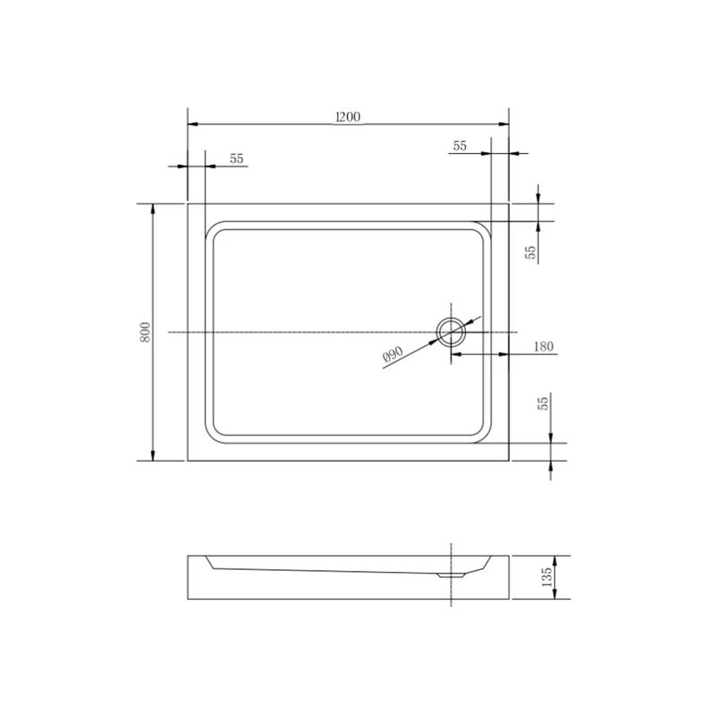 Almagro 80x120x13,5 cm Obdélníková akrylátová sprchová vanička se sifonem