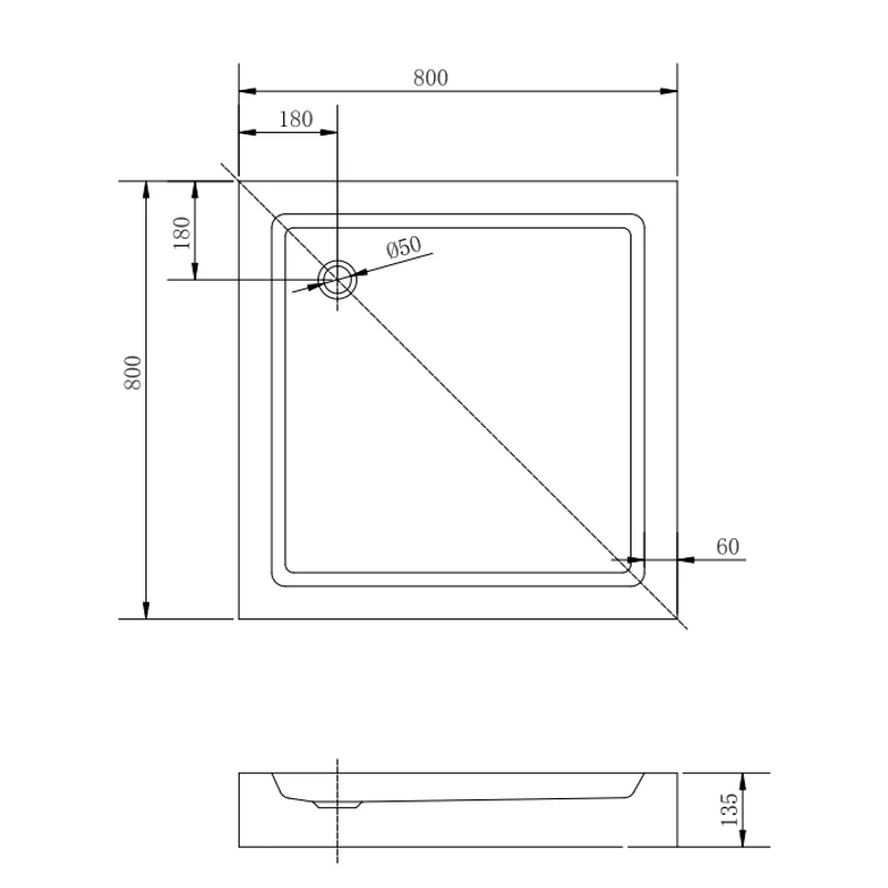 Almagro 80x80x13,5 cm Čtvercová akrylátová sprchová vanička se sifonem