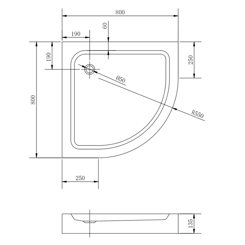 Almagro 80x80x13,5 cm Półokrągły brodzik akrylowy z syfonem