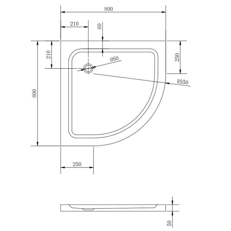 Coria 80x80x5 cm Oblouková akrylátová sprchová vanička se sifonem