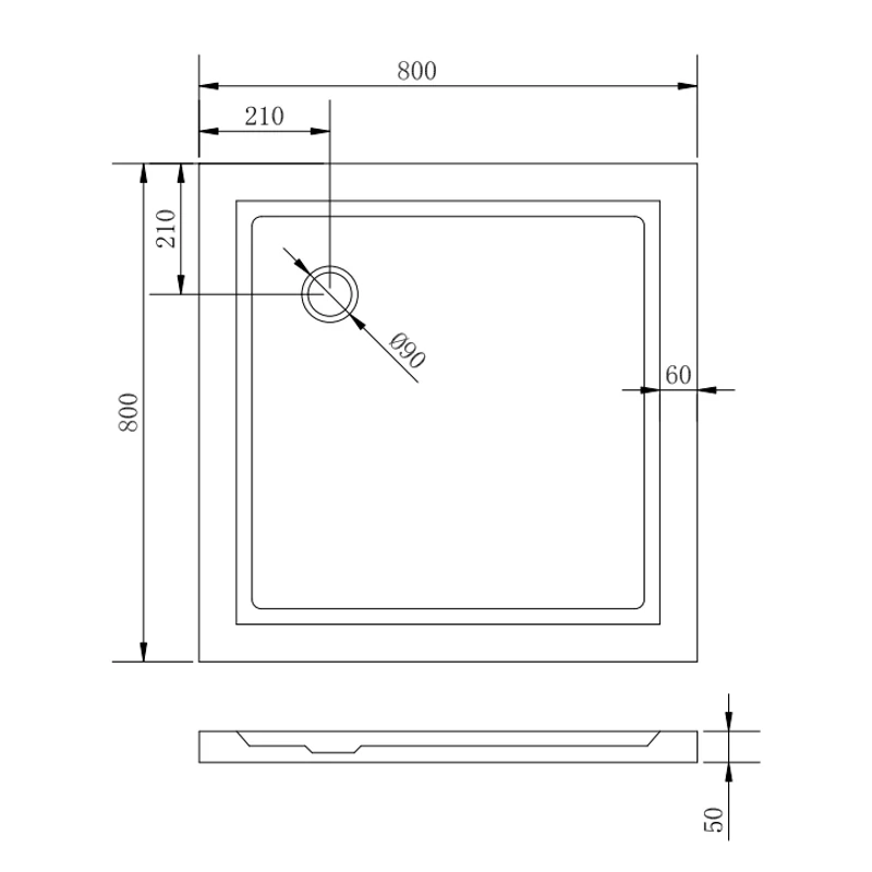 Coria 80x80x5 cm Čtvercová akrylátová sprchová vanička se sifonem