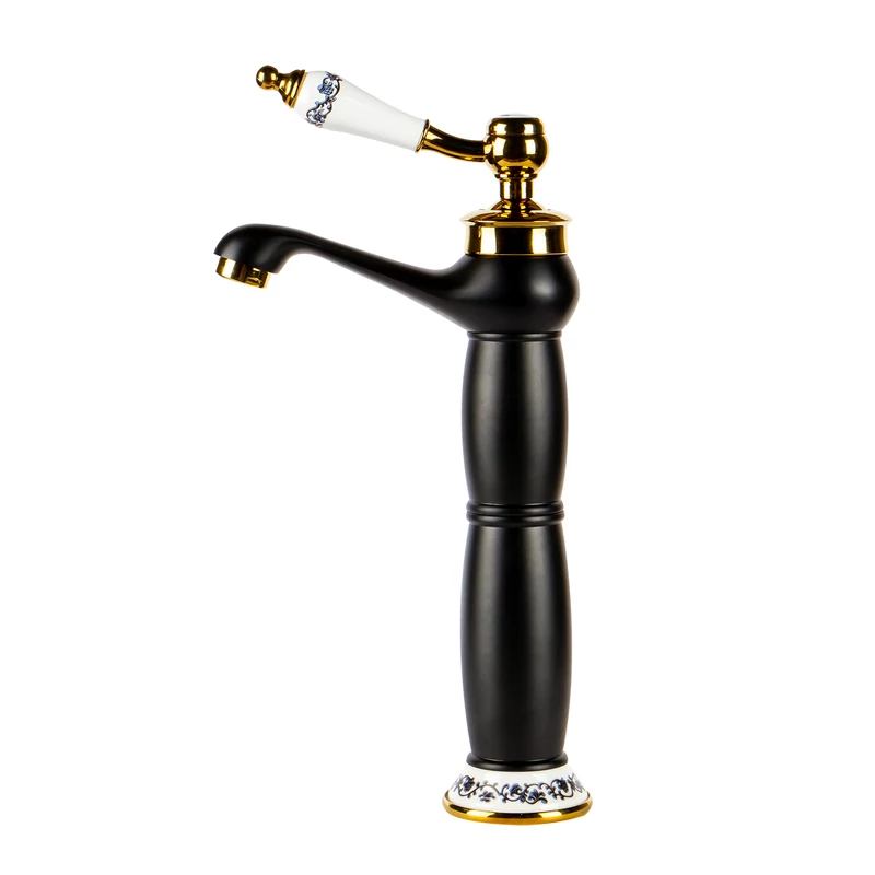Izmir Black & Gold Podwyższona retro bateria umywalkowa