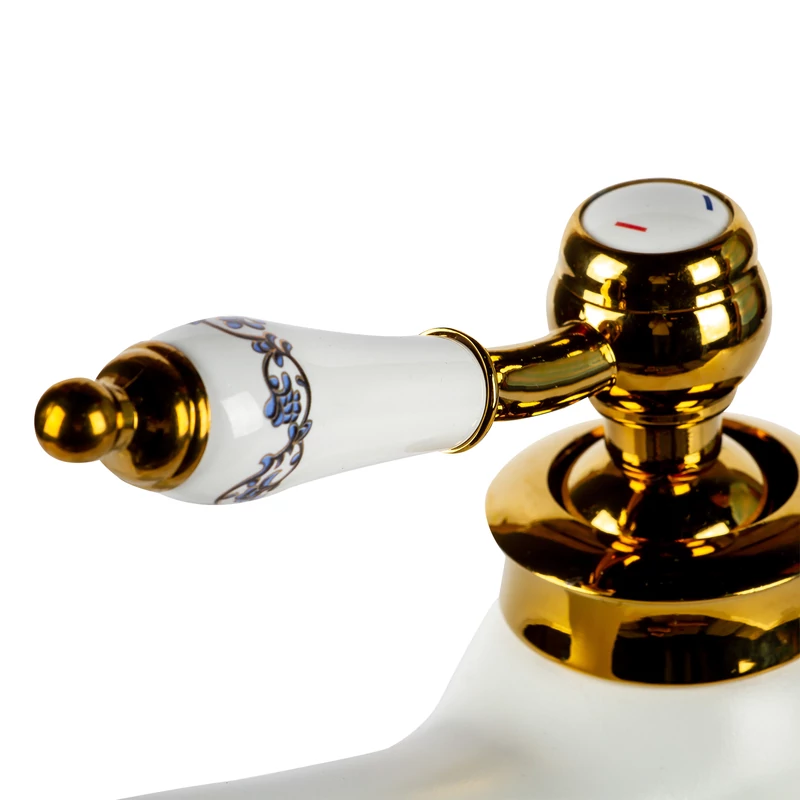 Izmir White & Gold Podwyższona retro bateria umywalkowa