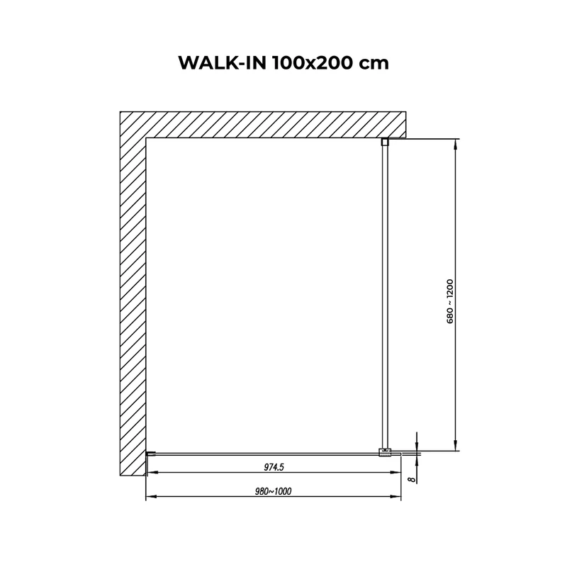 Walk-in Rose Gold sprchová stěna, s kouřovým sklem 100, 200cm, 8mm