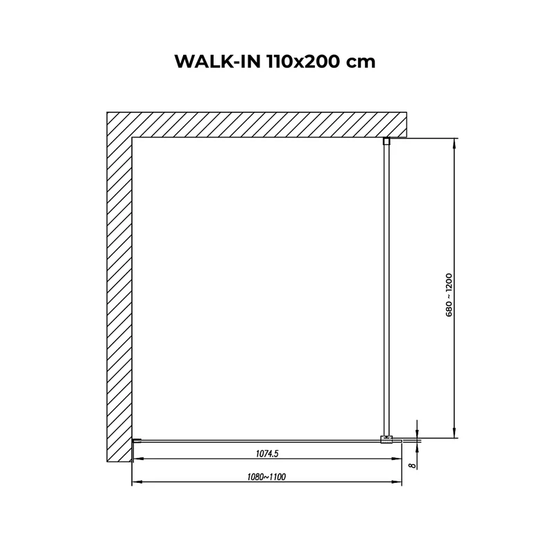 Walk-in Rose Gold sprchová stěna, s kouřovým sklem 110, 200cm, 8mm