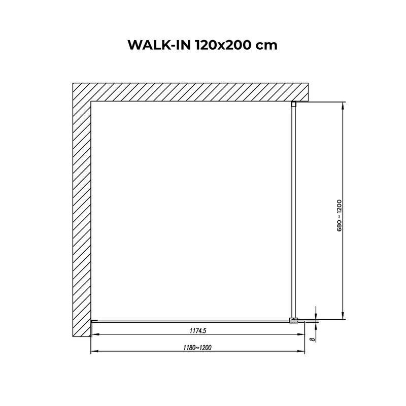 Walk-in Black sprchová stěna, s kouřovým sklem 120, 200cm, 8mm