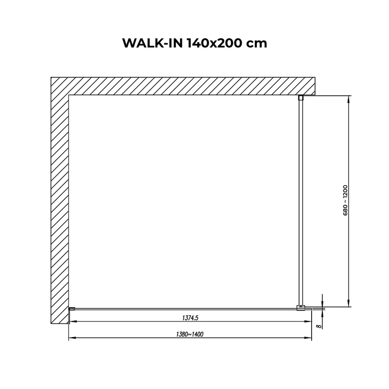 Walk-in Chrome sprchová stěna, s matným, pískovaným sklem 140, 200cm, 8mm