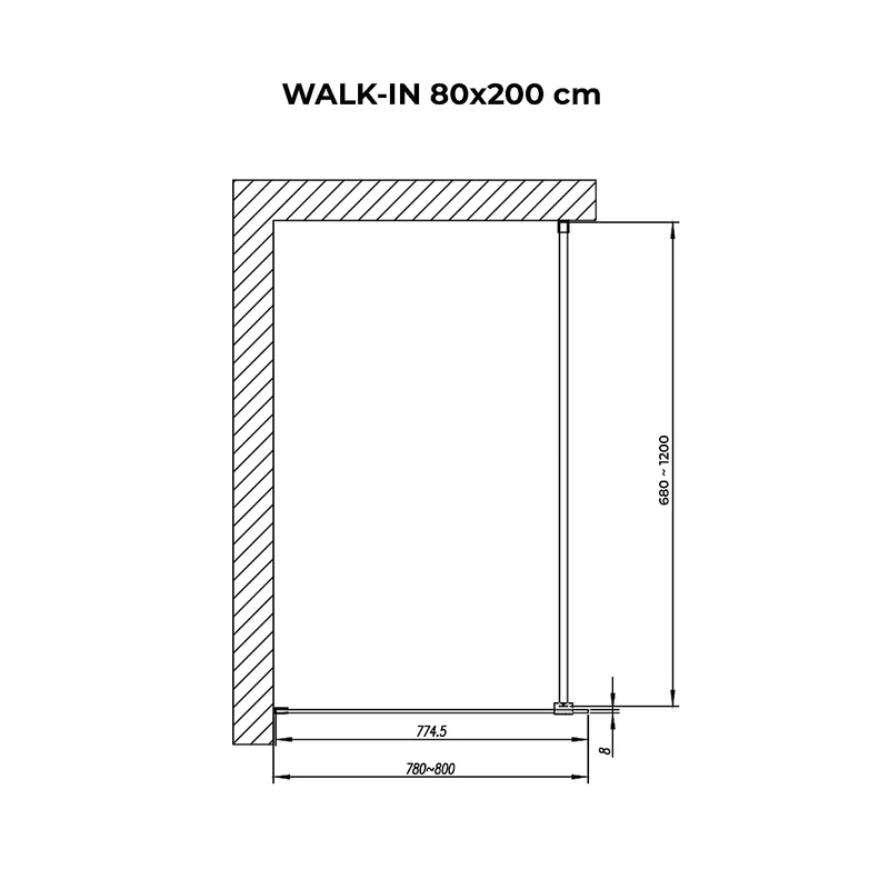Walk-in Chrome ścianka prysznicowa, z przydymionym szkłem 80, 200cm, 8mm
