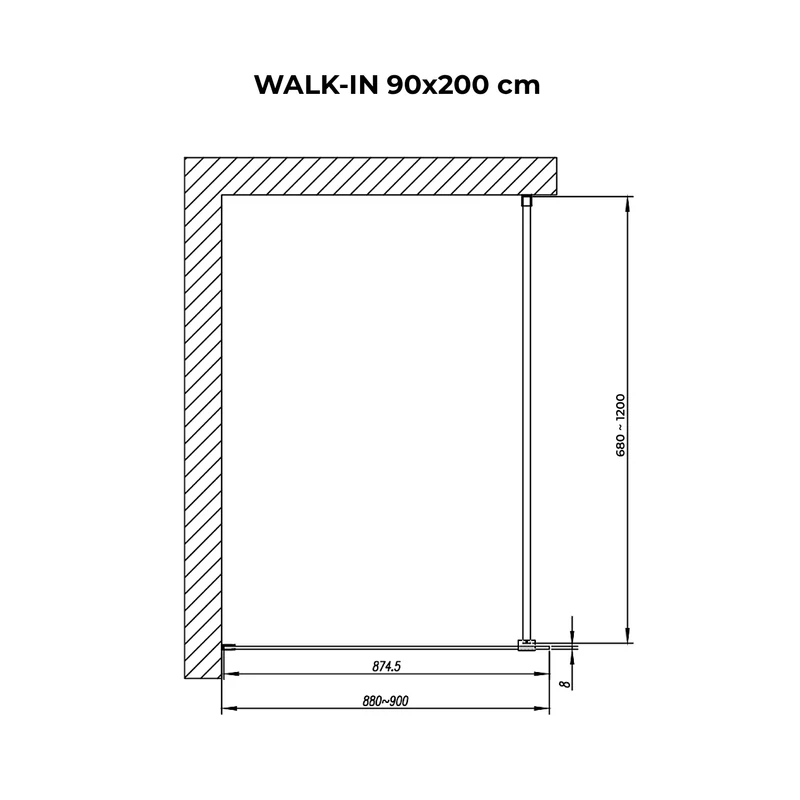 Walk-in Rose Gold sprchová stěna, s kouřovým sklem 90, 200cm, 8mm