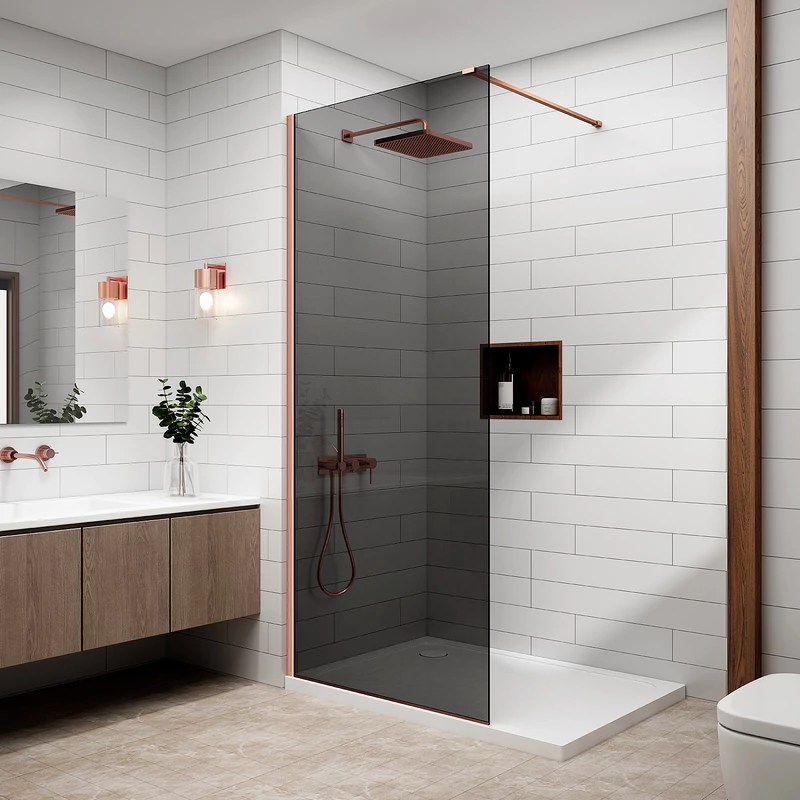 Walk-in Rose Gold sprchová stěna, s kouřovým sklem 80, 200cm, 8mm