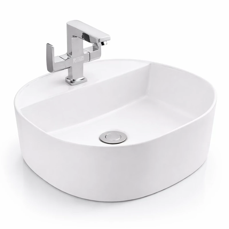 BERGAMO || umywalka nablatowa, ceramika, biały, zaokrąglony kształt