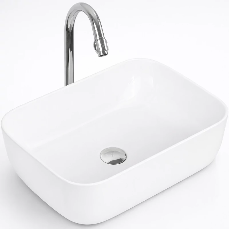 BERLIN || umywalka nablatowa, ceramika, biały, prostokątny