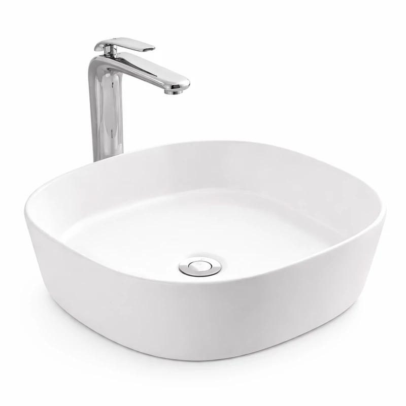 BERGAMO || umywalka nablatowa slim, ceramika, biały, zaokrąglony kształt
