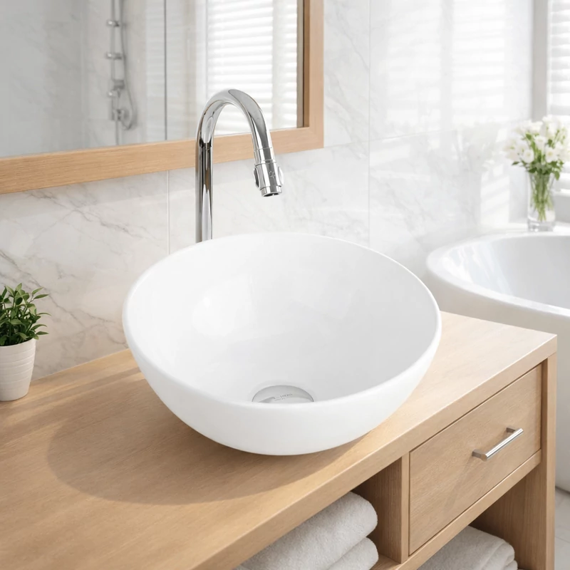 PARMA || umywalka nablatowa, ceramika, biały, okrągły