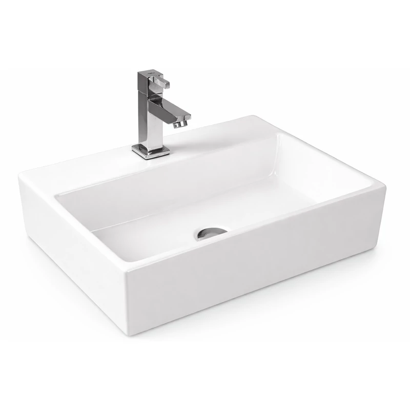 LEER || umywalka nablatowa, ceramika, biały, kwadratowy