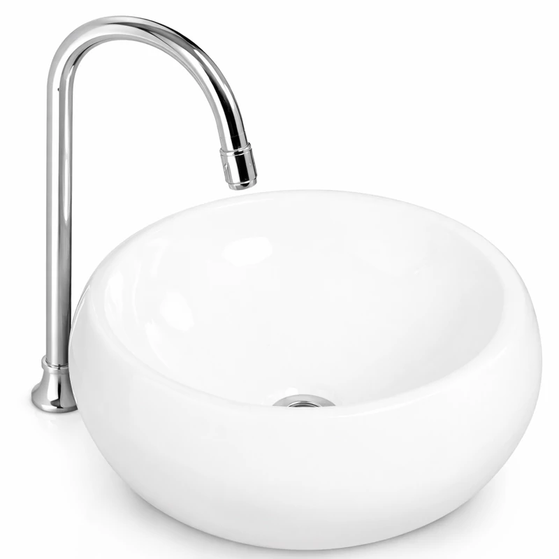 BARI || umywalka nablatowa, ceramika, biały, okrągła