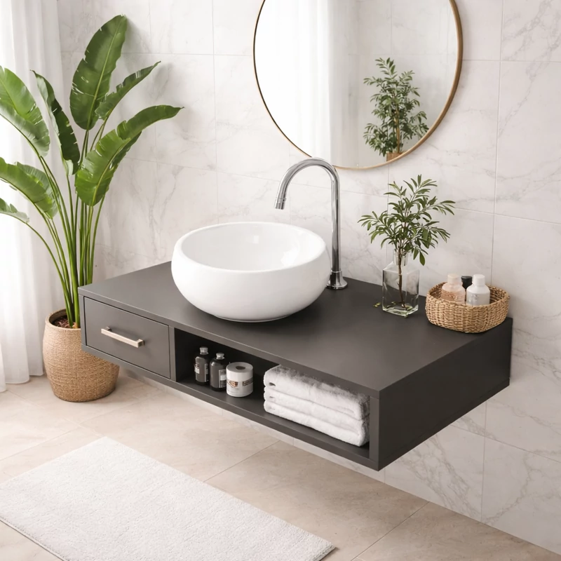 BARI || umywalka nablatowa, ceramika, biały, okrągła