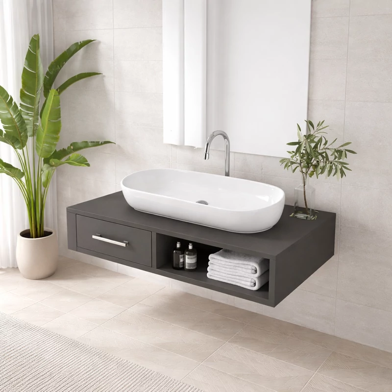 LIGNANO || umywalka nablatowa, ceramika, biały, owalny