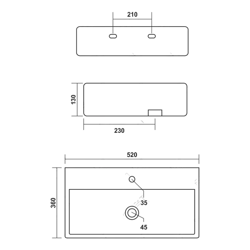 LEER || umywalka nablatowa, ceramika, biały, kwadratowy
