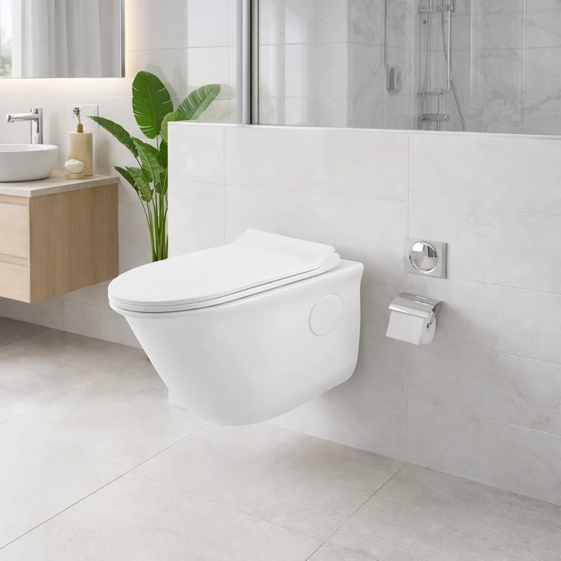 FRANKFURT || závěsný, WC mísa s hlubokým splachováním a slim WC sedátkem, keramika, bílá
